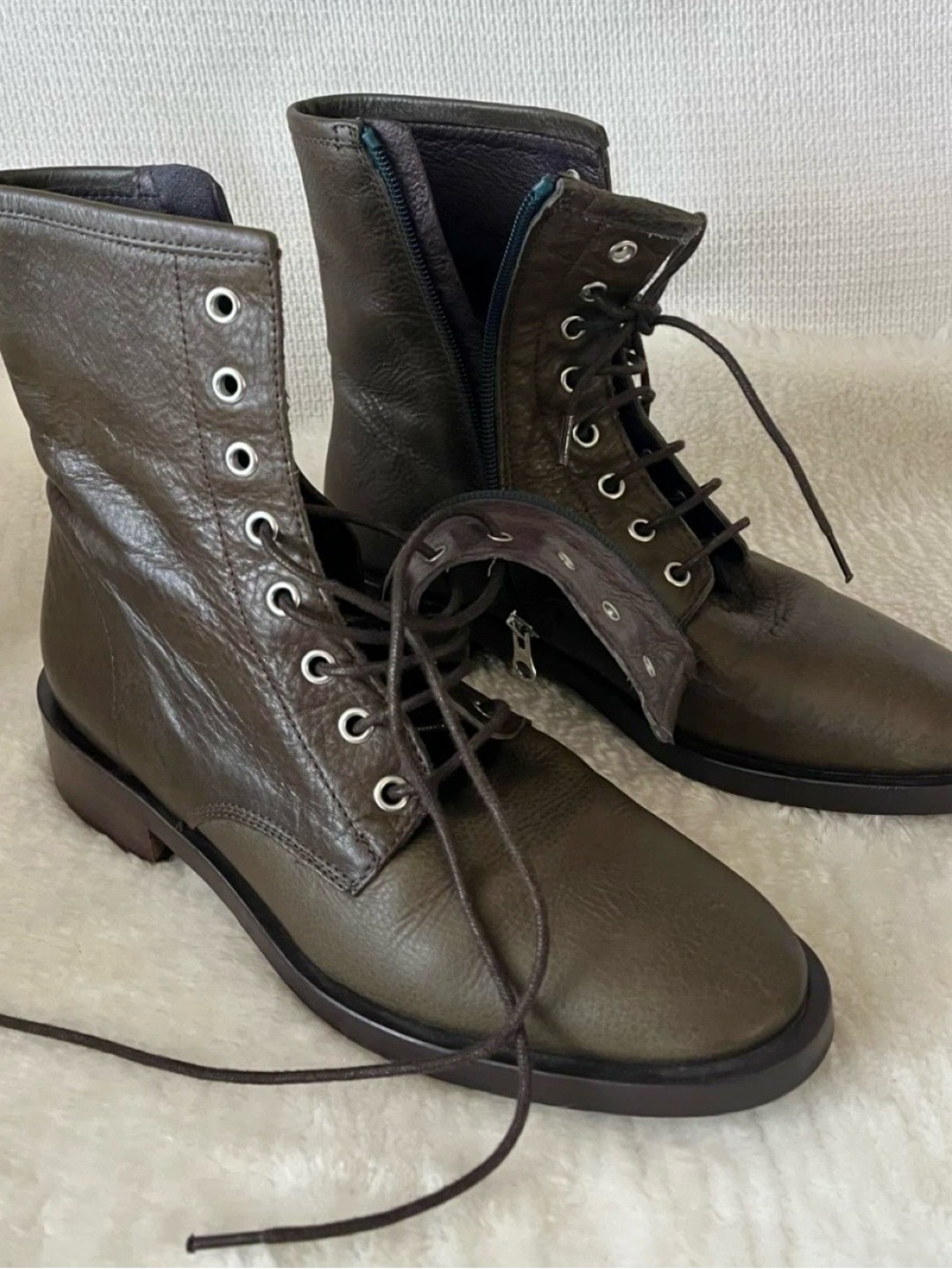 L'INTERVALLE Olive Lace-Up Leather Ankle Boots - Picture 4 of 9